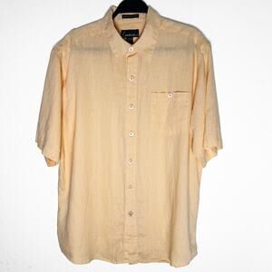 Luau Mens 100% Linen Short Sleeve Button Front Shirt Lightweight Vacation Summer